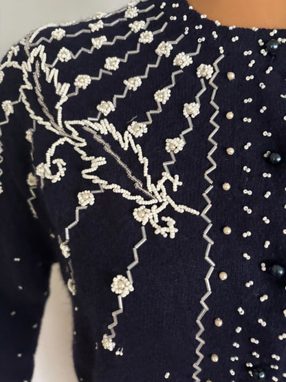 M | 1950s/60s Beaded Lambswool Cardigan Hong Kong
