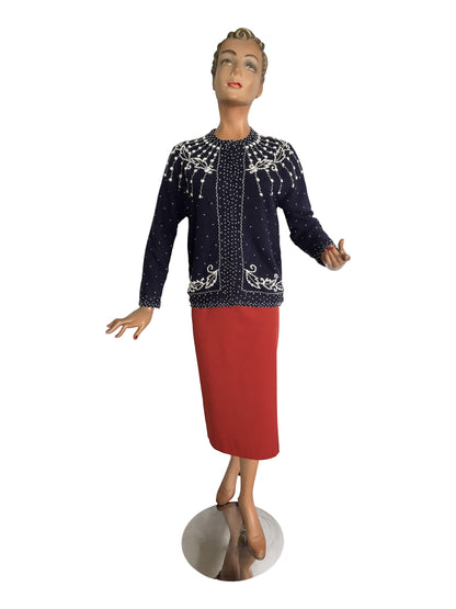 M | 1950s/60s Beaded Lambswool Cardigan Hong Kong