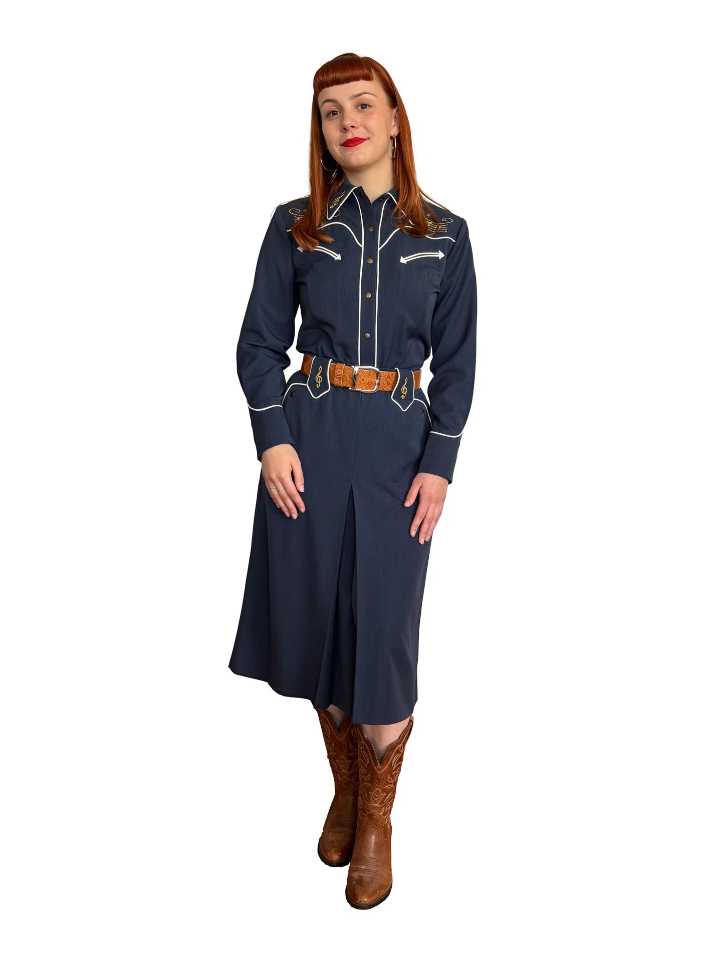 Mary Lou 1940s Western Blouse Navy - Made to Order