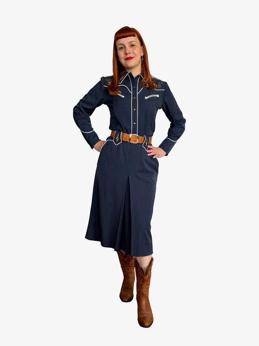 Lily-Mae 1940s Western Skirt Navy Blue - Made to Order