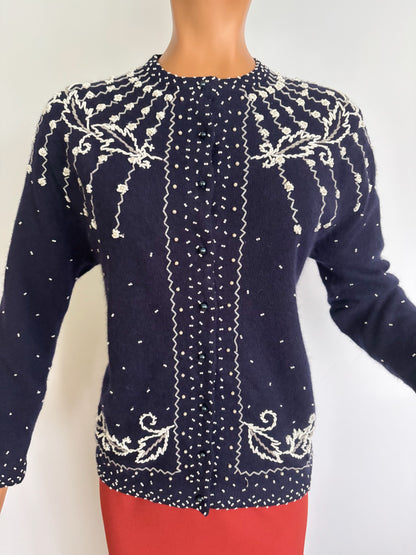 M | 1950s/60s Beaded Lambswool Cardigan Hong Kong