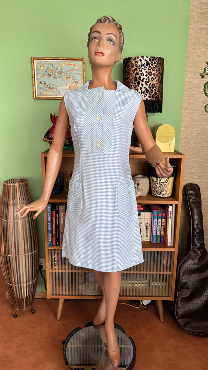M | 1960s Light Blue And White Mod Dress