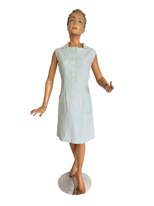 M | 1960s Light Blue And White Mod Dress