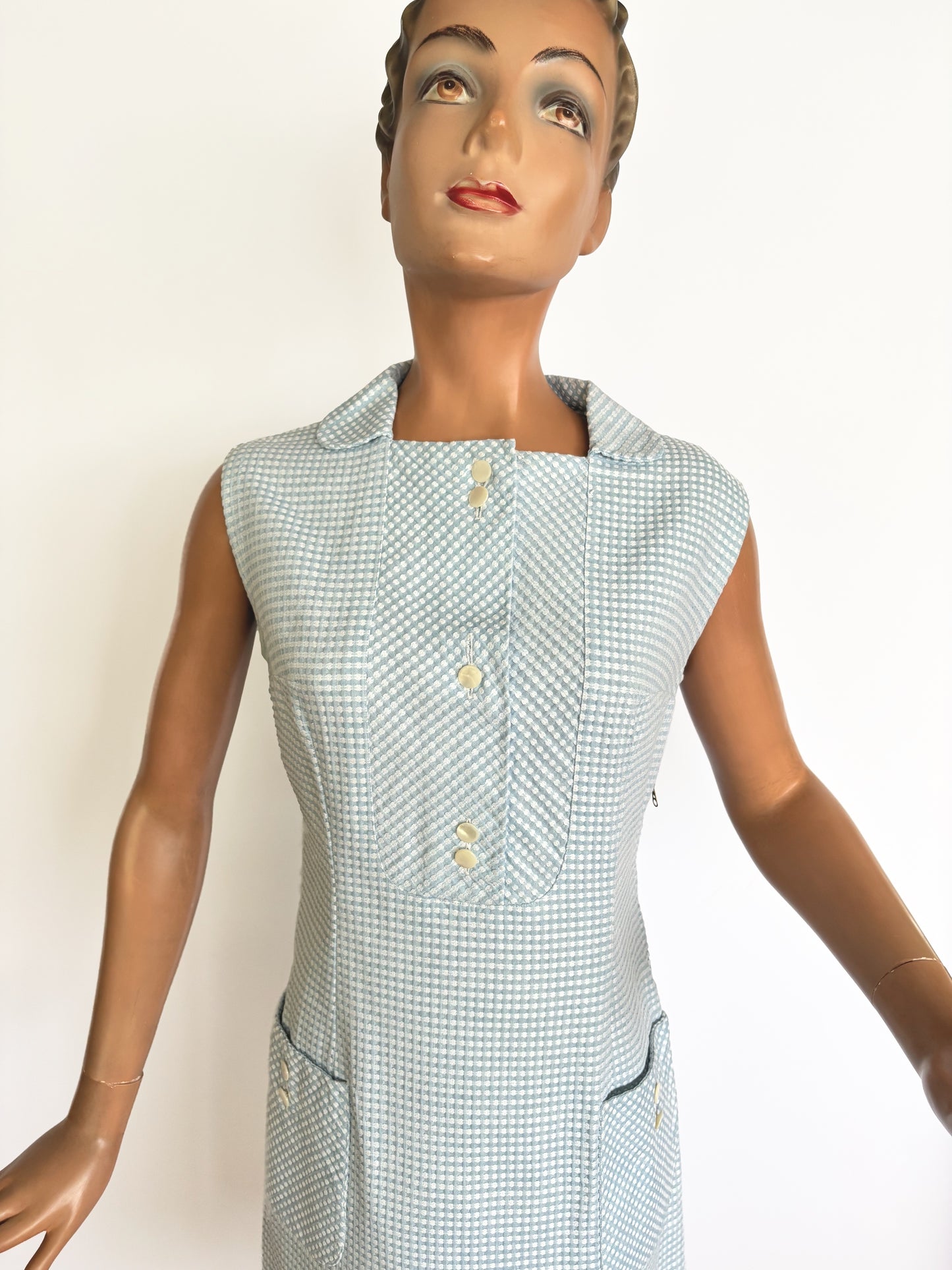 M | 1960s Light Blue And White Mod Dress