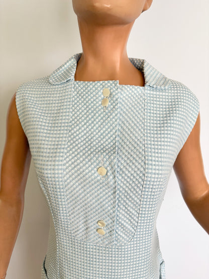 M | 1960s Light Blue And White Mod Dress