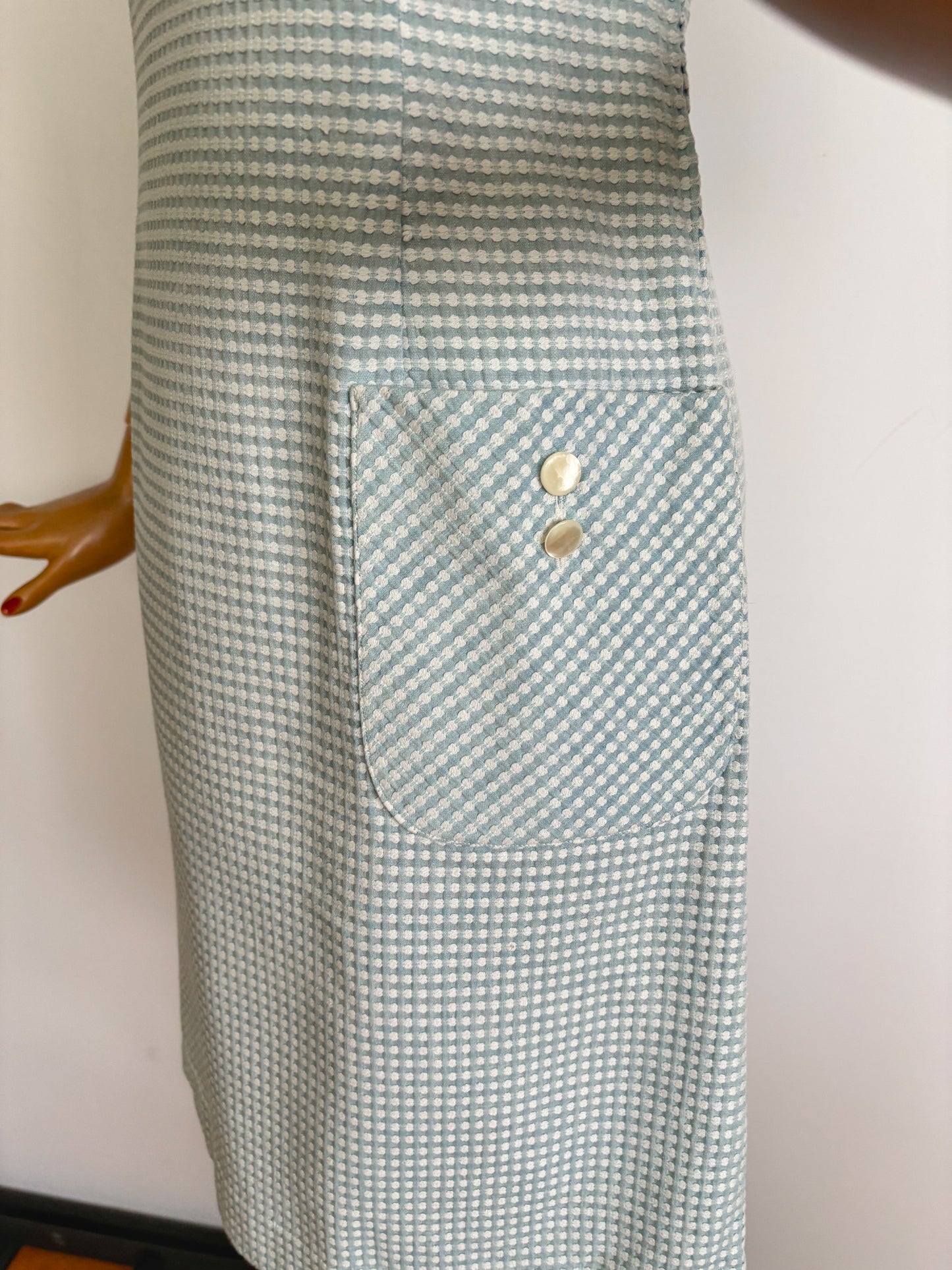 M | 1960s Light Blue And White Mod Dress