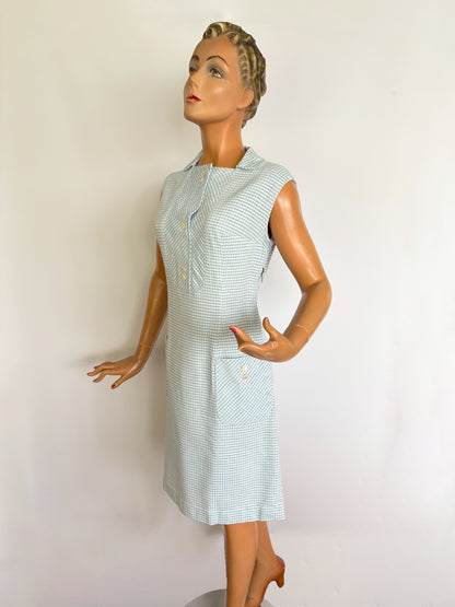 M | 1960s Light Blue And White Mod Dress
