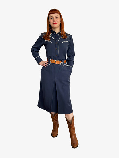 Lily-Mae 1940s Western Skirt Navy Blue - Made to Order