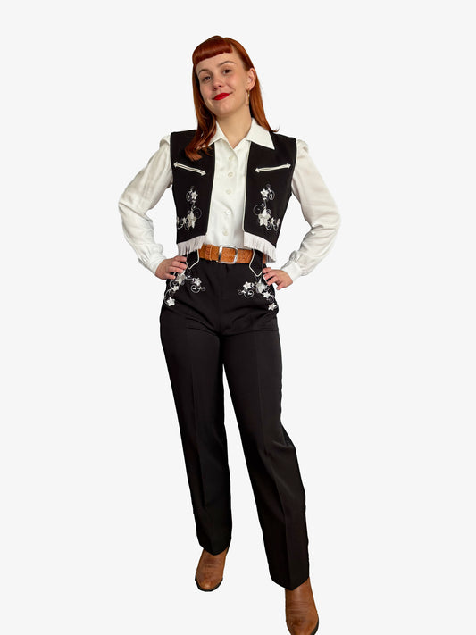 Lily-Mae Embroidered 1940s Western Slacks Black - Made to Order
