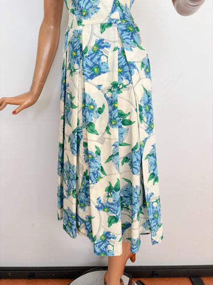 XS/S | 1950s/60s Blue Floral Cotton Dress