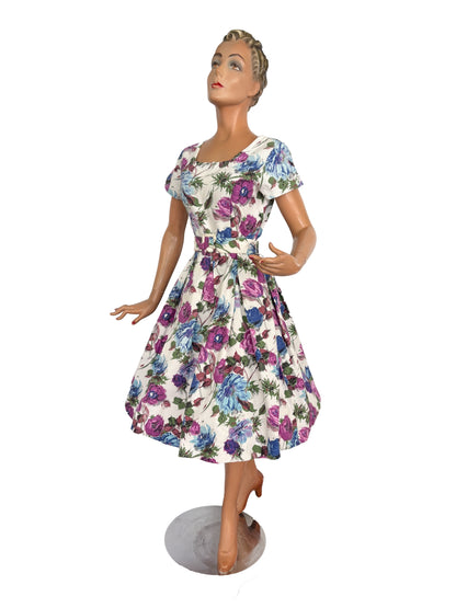 M | 1950s/60s Floral Waffle Cotton Dress
