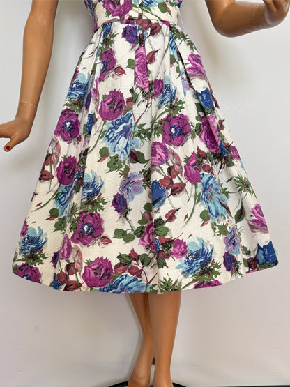 M | 1950s/60s Floral Waffle Cotton Dress