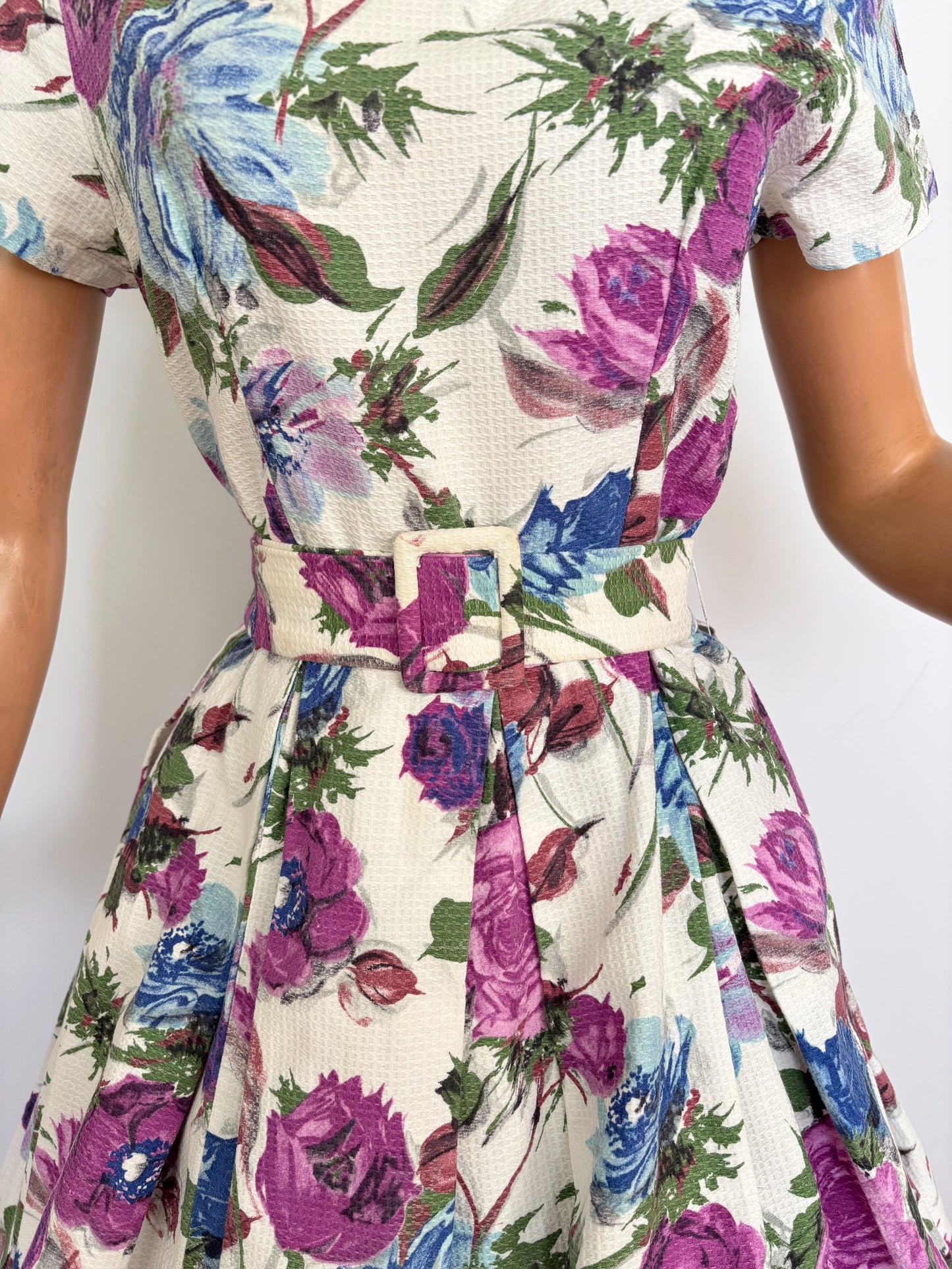 M | 1950s/60s Floral Waffle Cotton Dress
