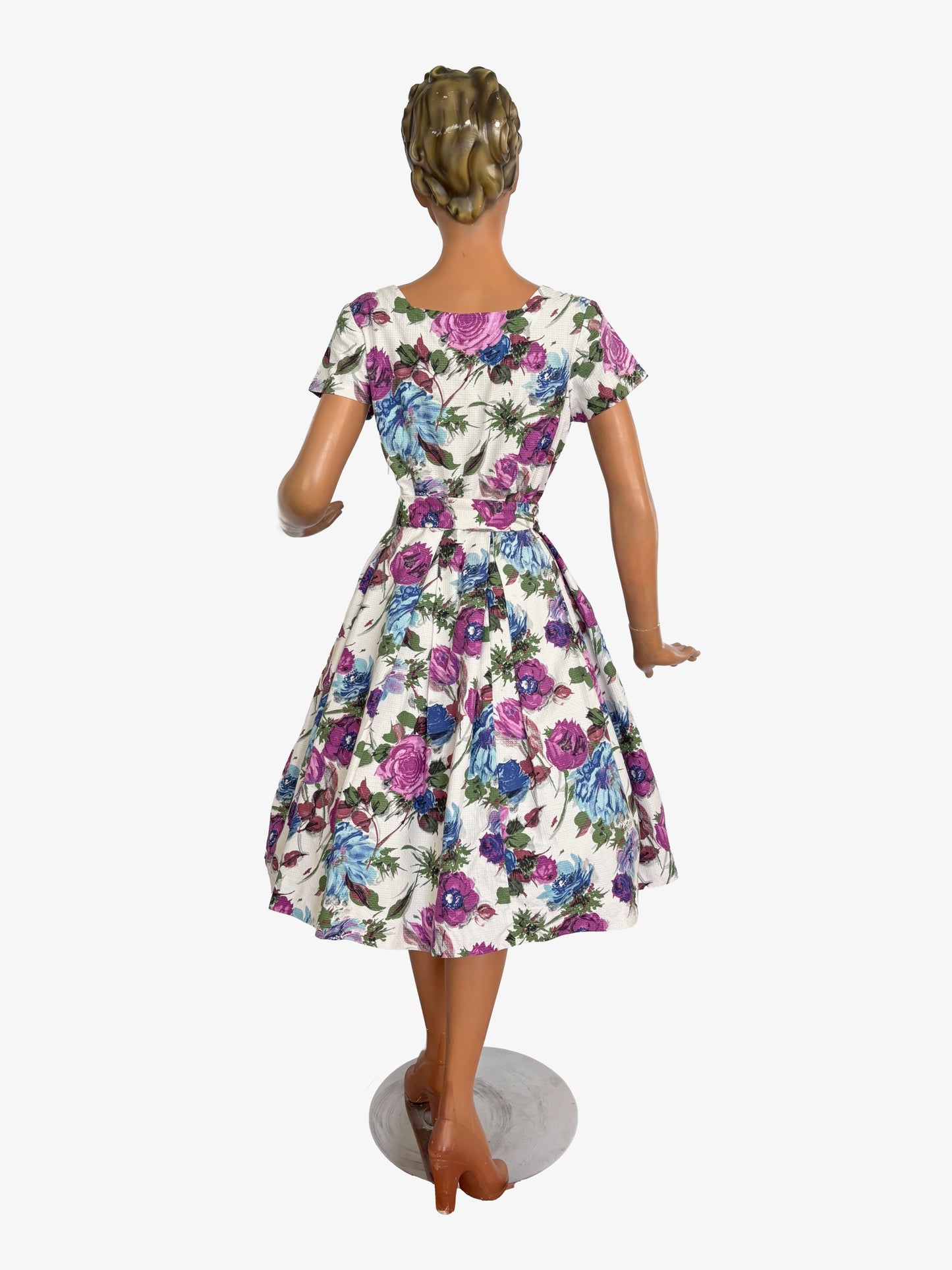 M | 1950s/60s Floral Waffle Cotton Dress