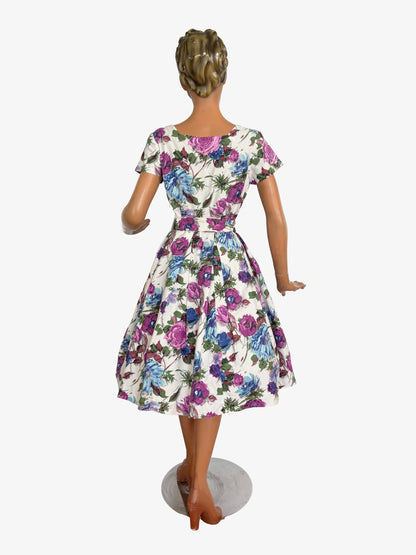 M | 1950s/60s Floral Waffle Cotton Dress