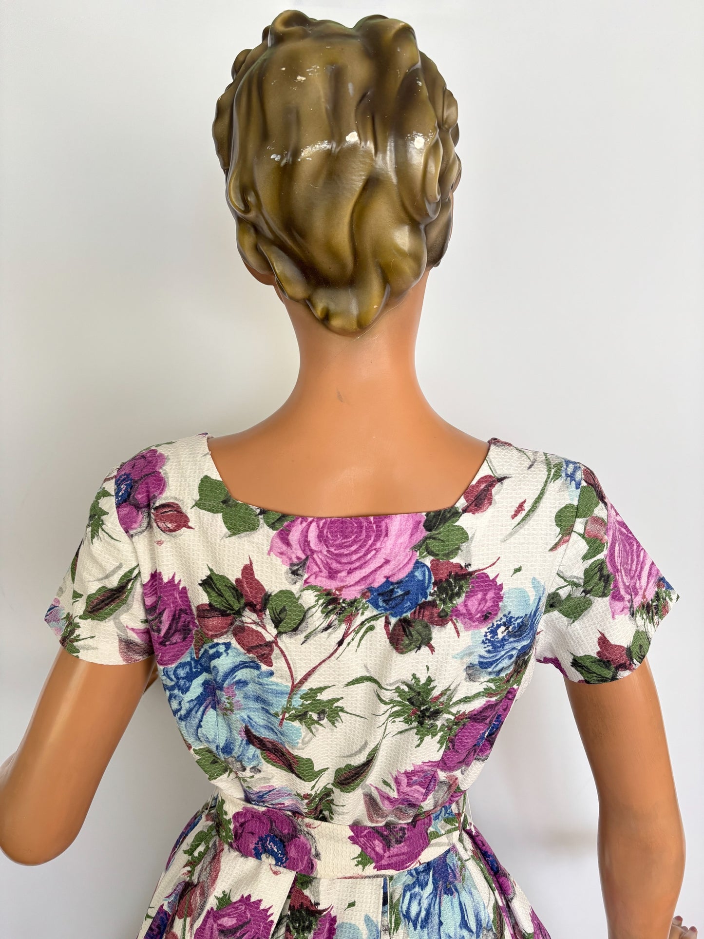 M | 1950s/60s Floral Waffle Cotton Dress
