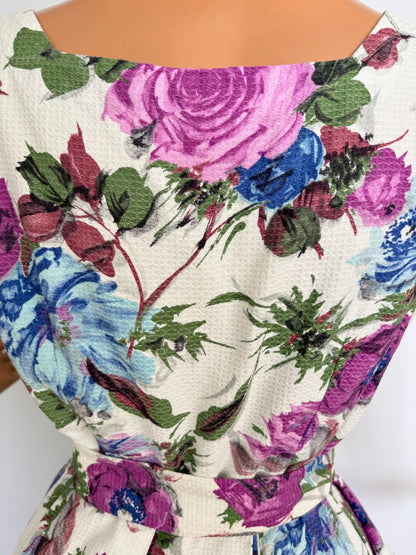 M | 1950s/60s Floral Waffle Cotton Dress