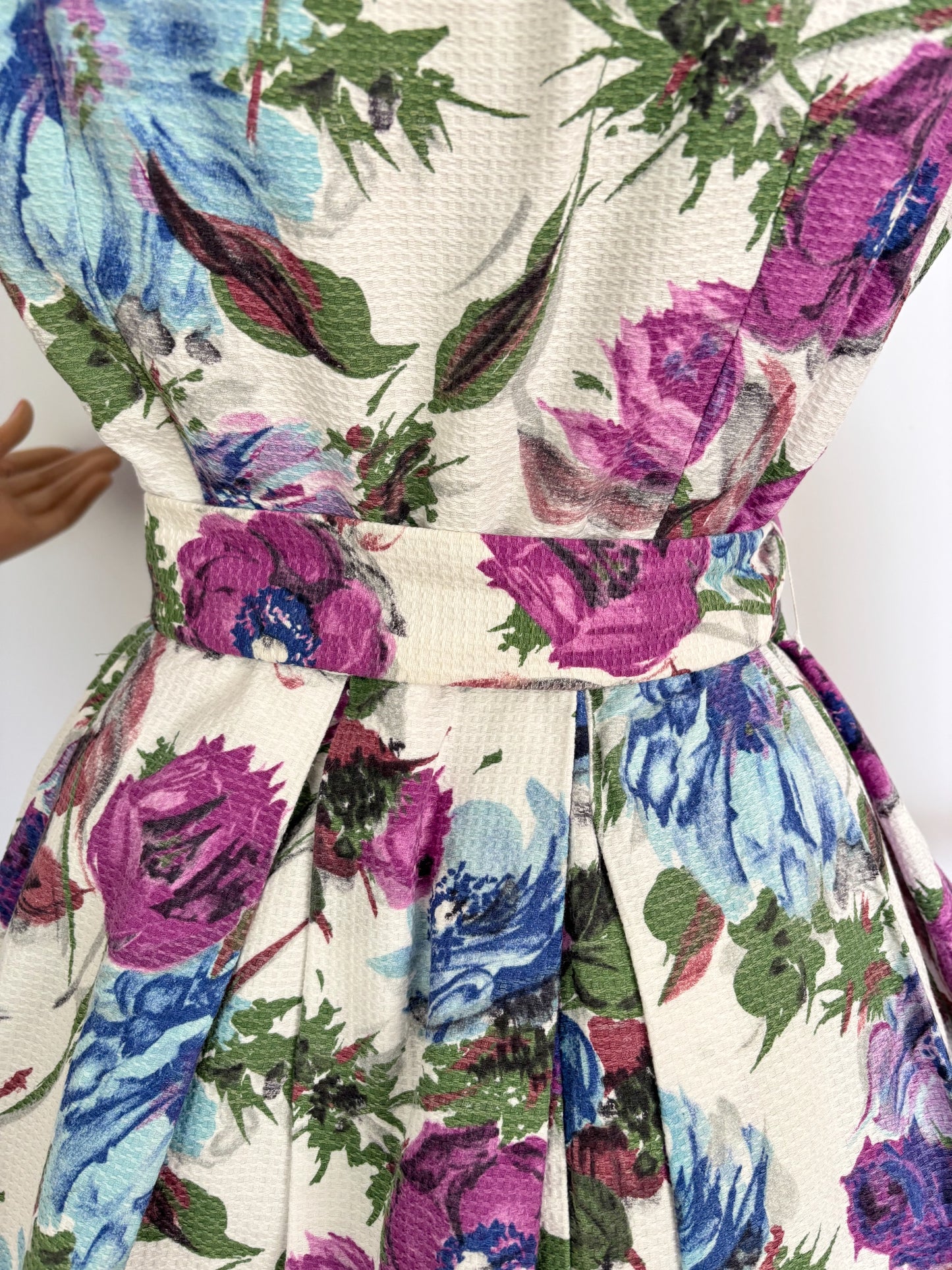 M | 1950s/60s Floral Waffle Cotton Dress