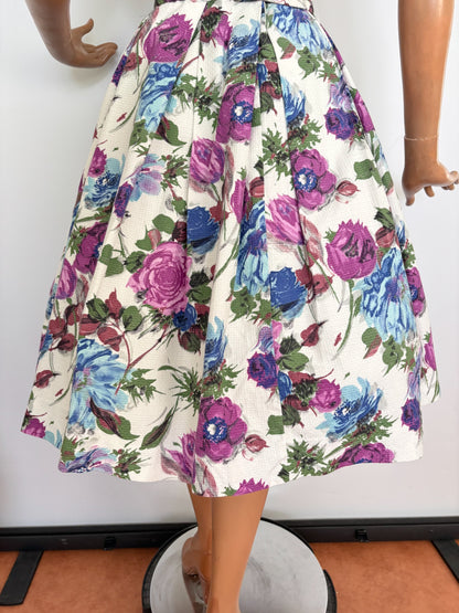 M | 1950s/60s Floral Waffle Cotton Dress