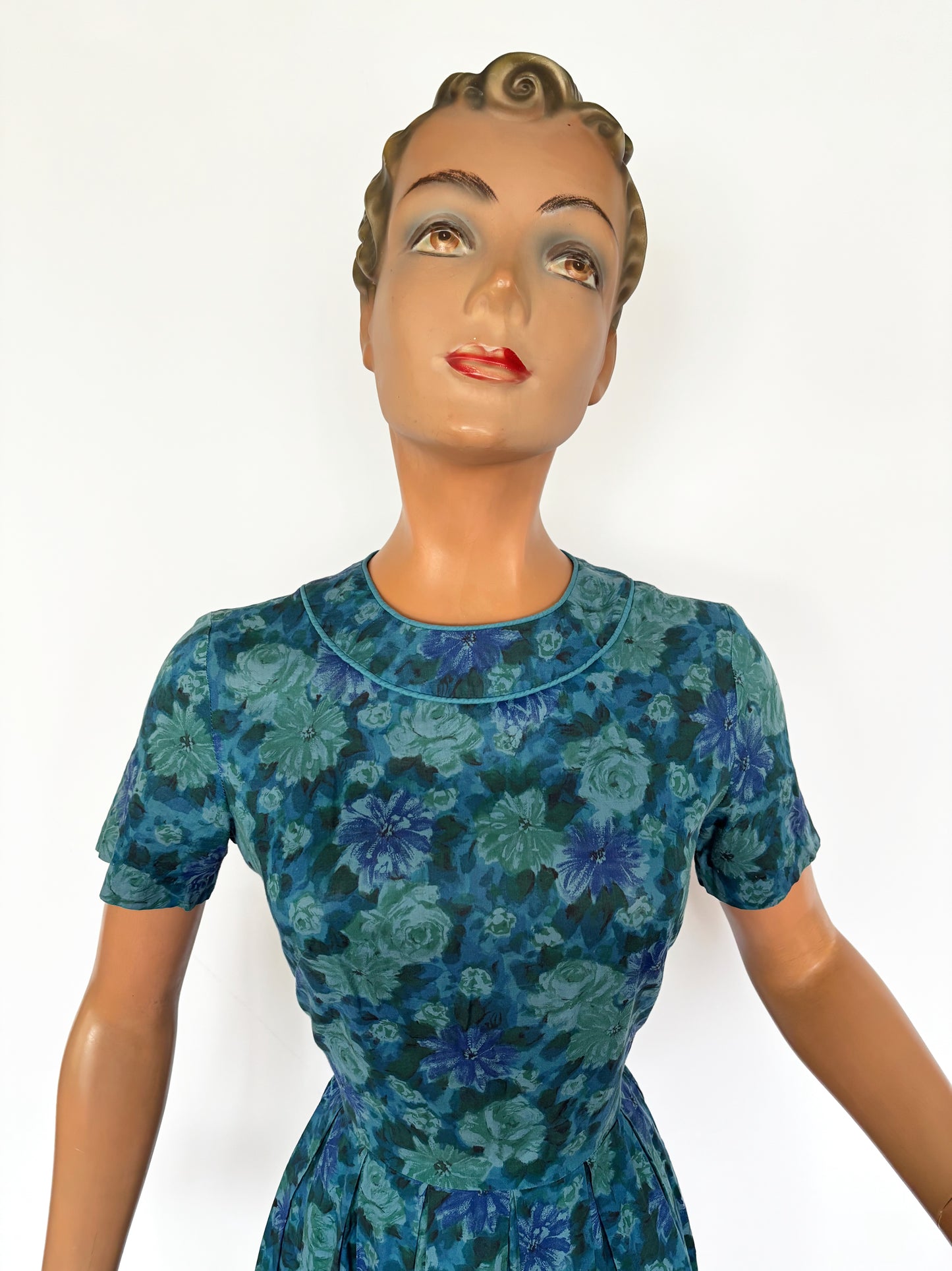 1950s/60s Blue Flowers Dress | XSmall