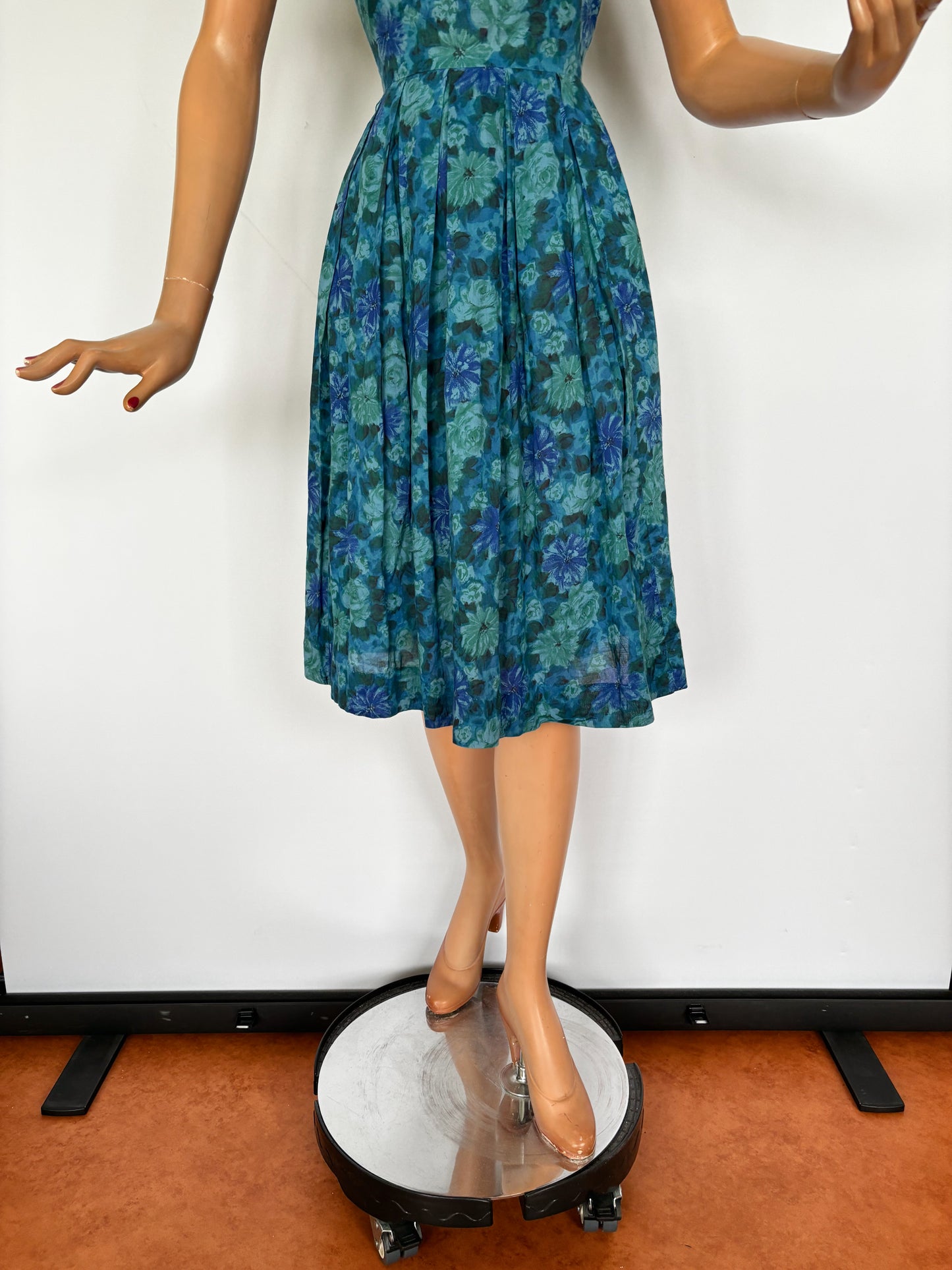 1950s/60s Blue Flowers Dress | XSmall