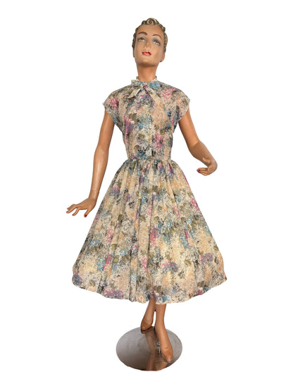 XS | 1950s Floral Organza Dress