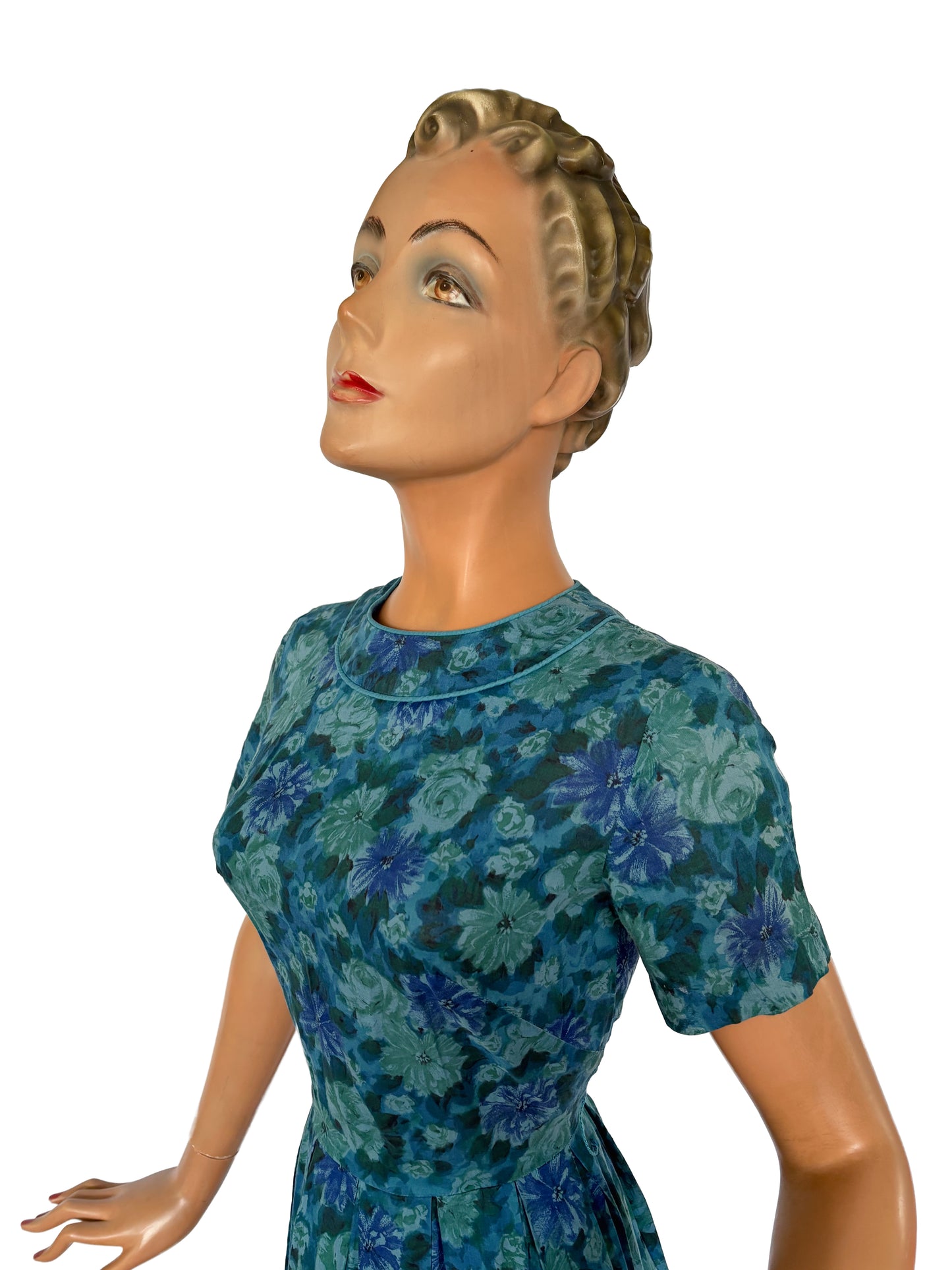 1950s/60s Blue Flowers Dress | XSmall