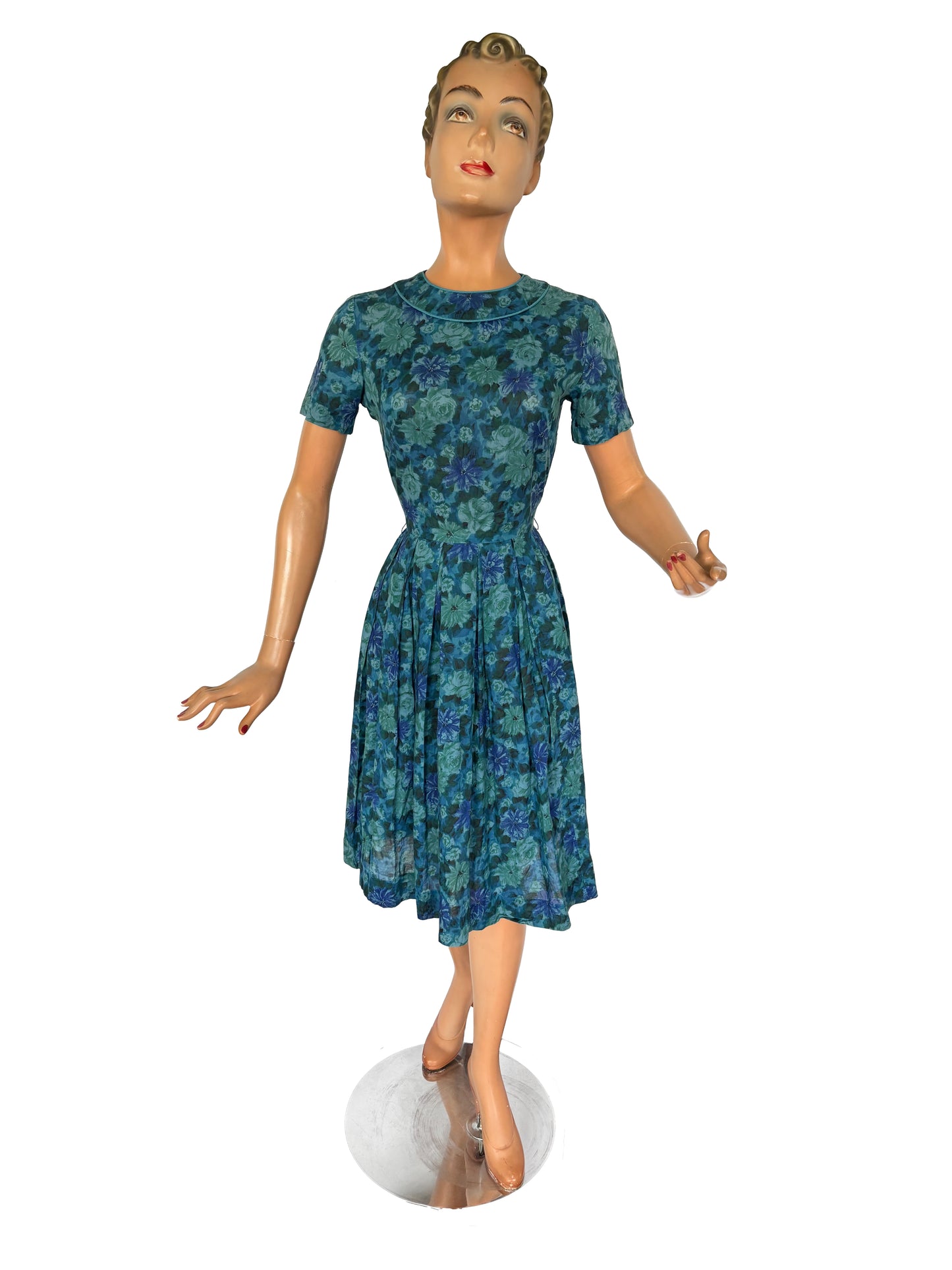 1950s/60s Blue Flowers Dress | XSmall