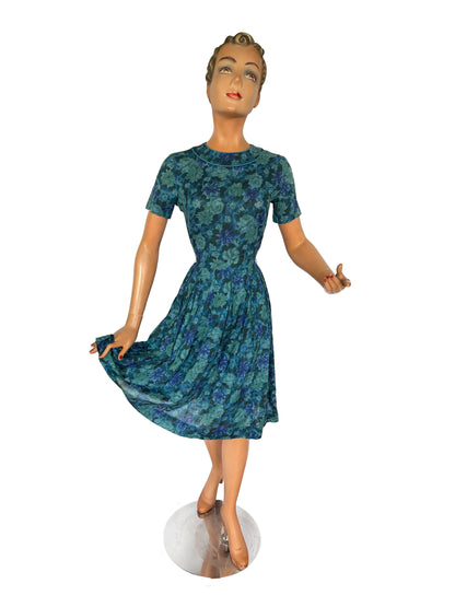 1950s/60s Blue Flowers Dress | XSmall
