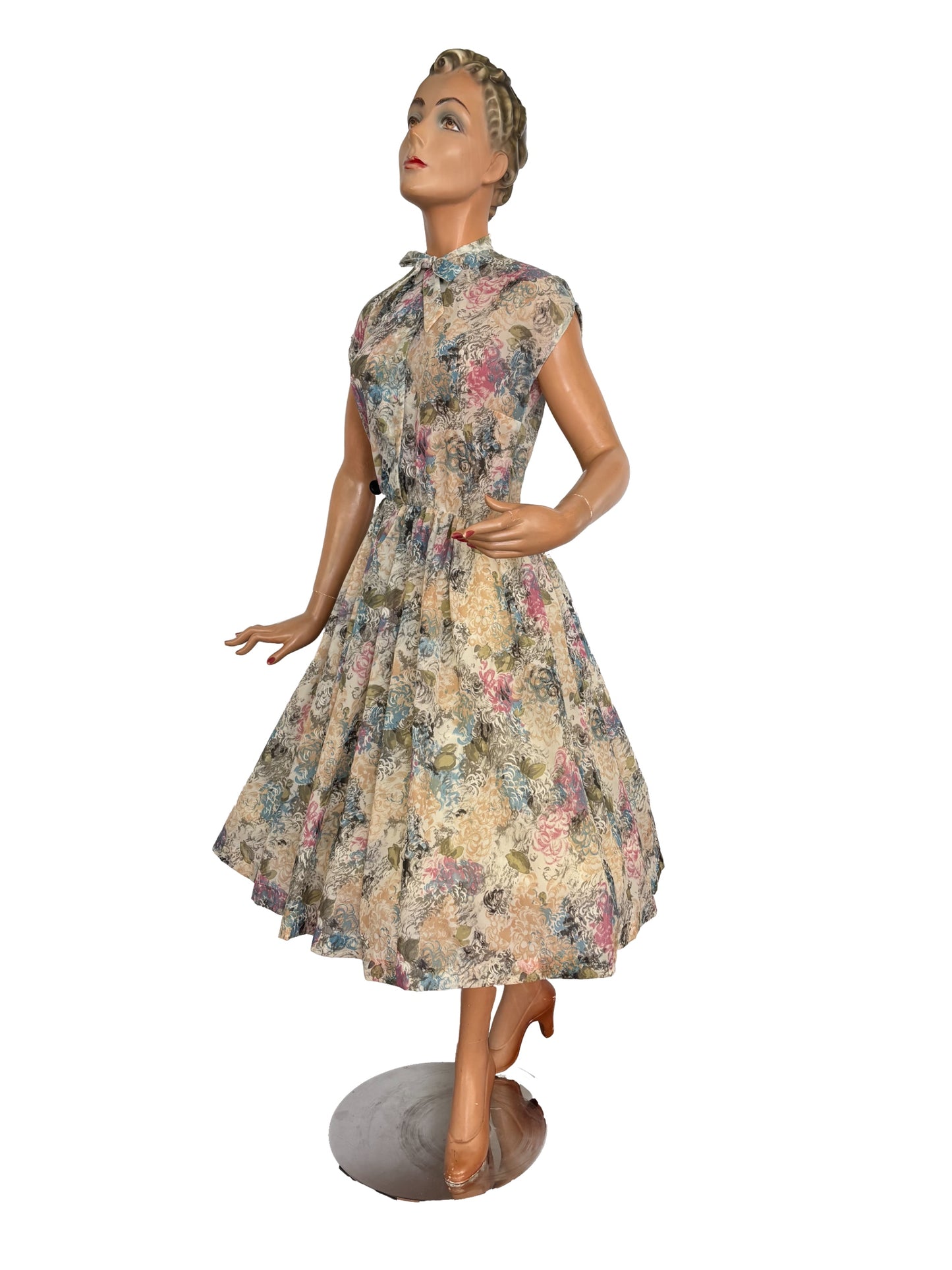 XS | 1950s Floral Organza Dress