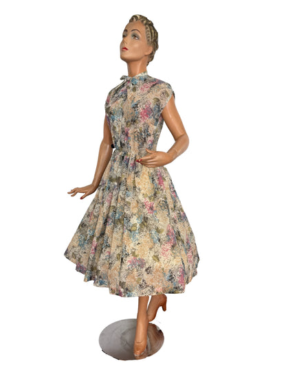 XS | 1950s Floral Organza Dress