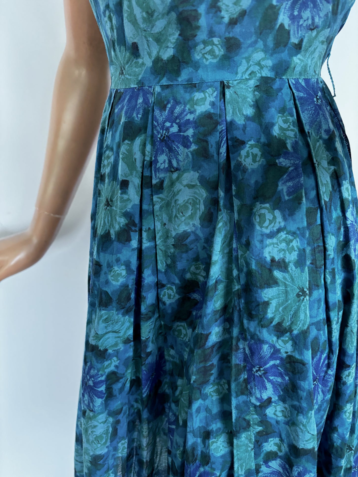 1950s/60s Blue Flowers Dress | XSmall