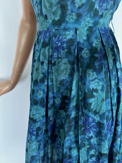 1950s/60s Blue Flowers Dress | XSmall