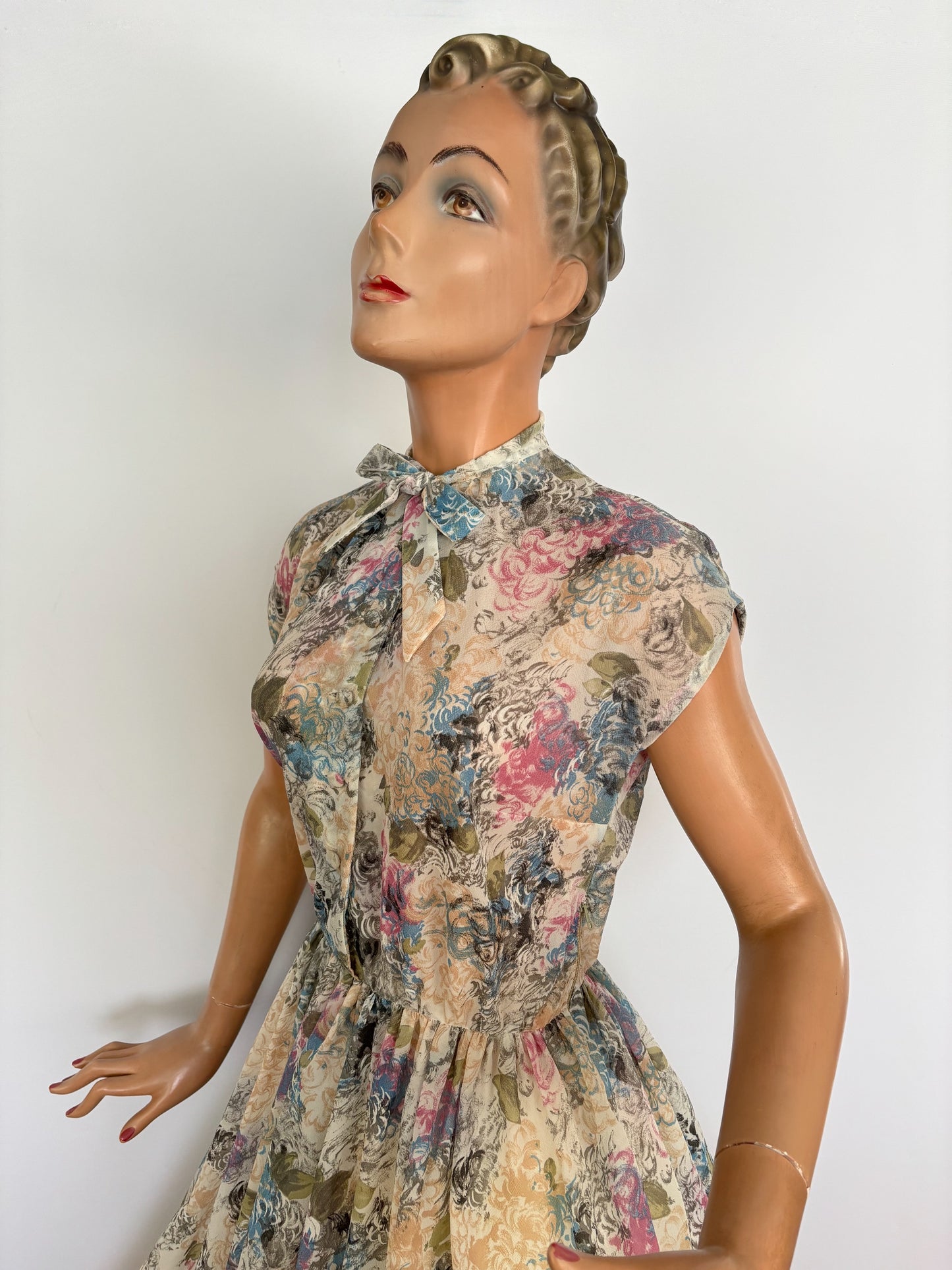 XS | 1950s Floral Organza Dress