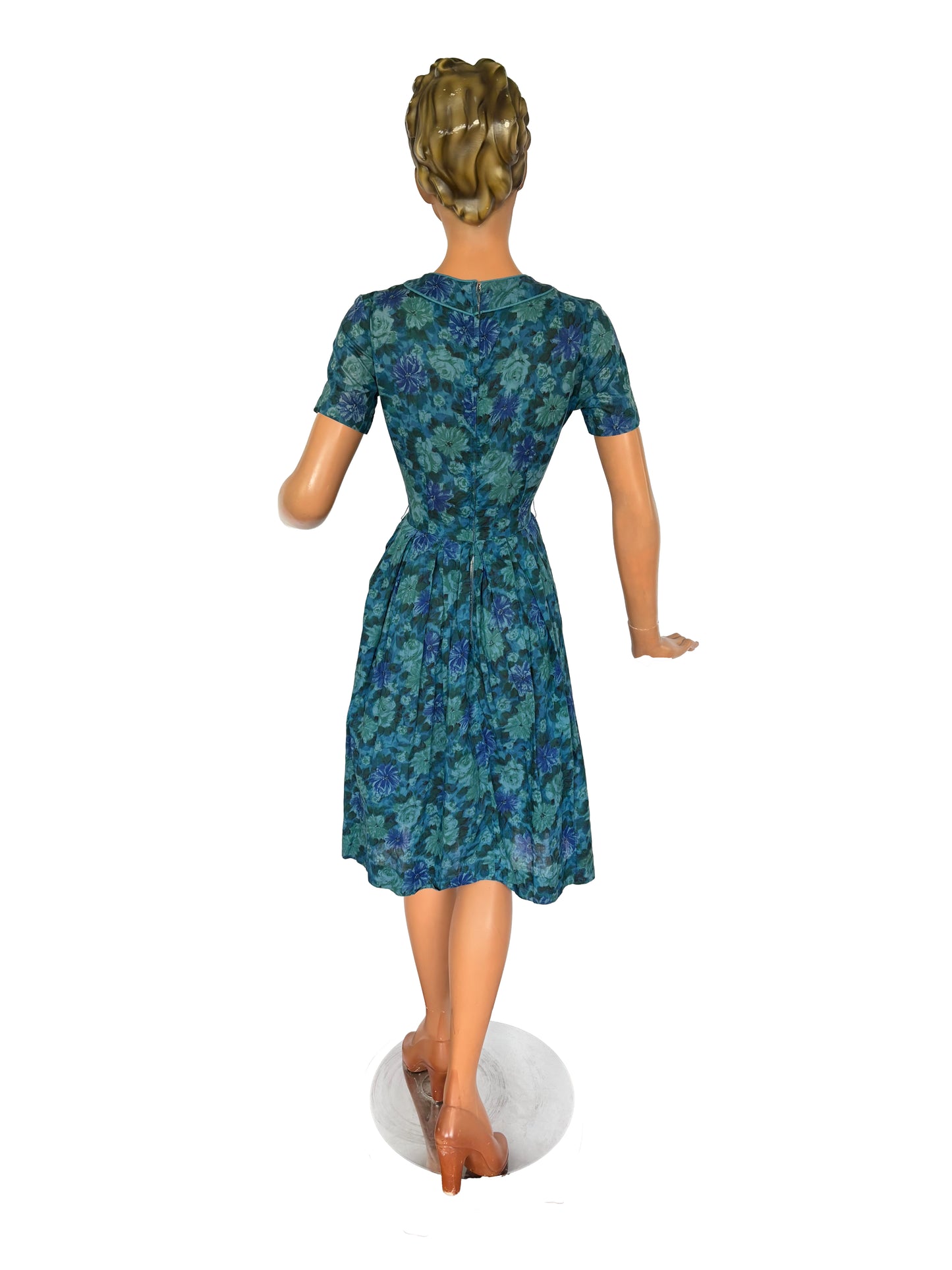 1950s/60s Blue Flowers Dress | XSmall