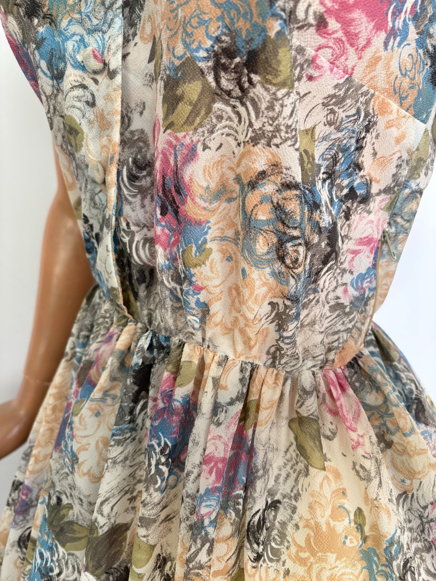 XS | 1950s Floral Organza Dress