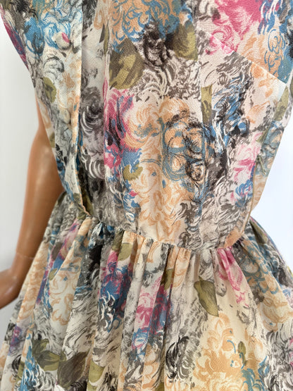 XS | 1950s Floral Organza Dress