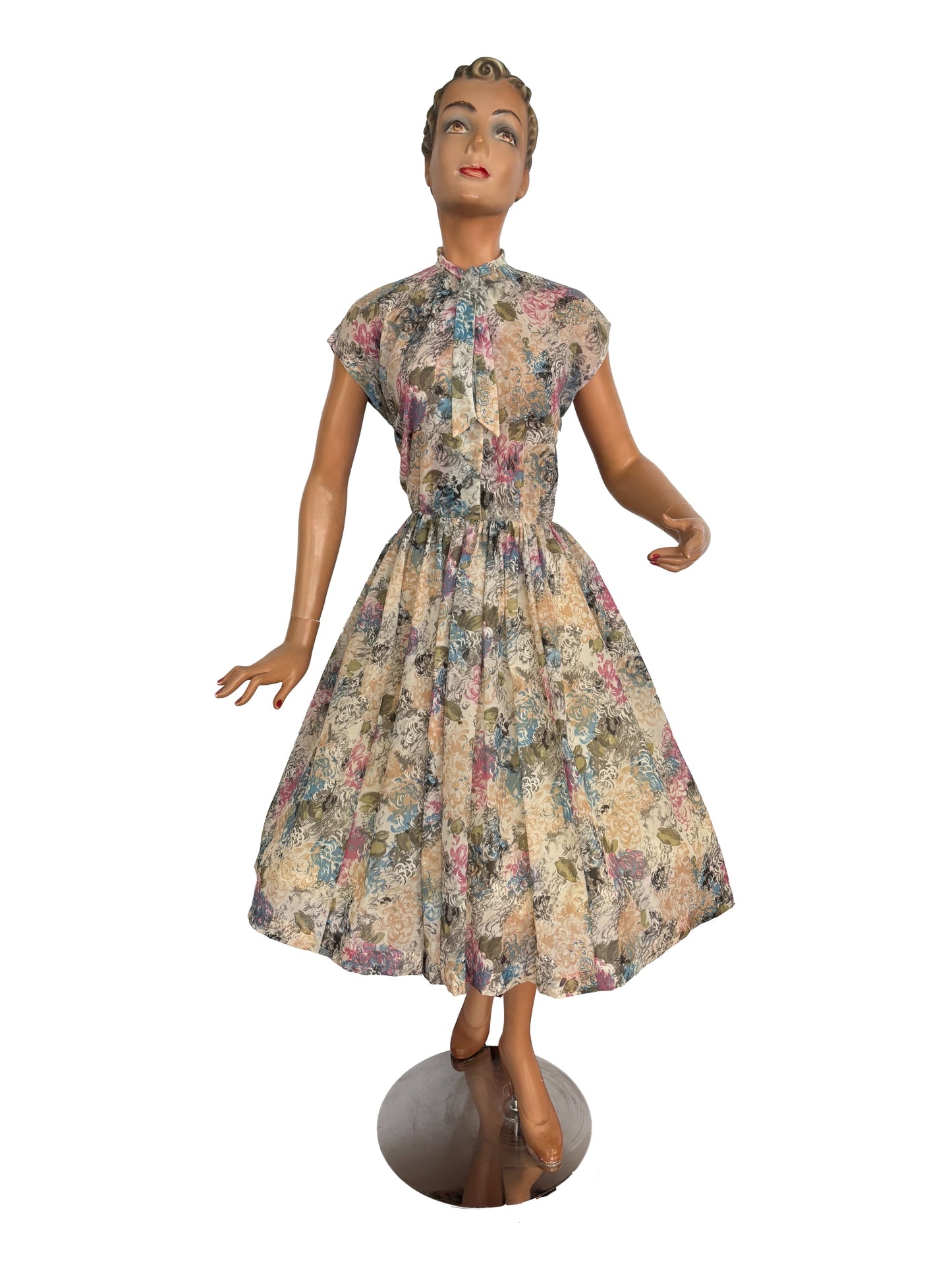 XS | 1950s Floral Organza Dress