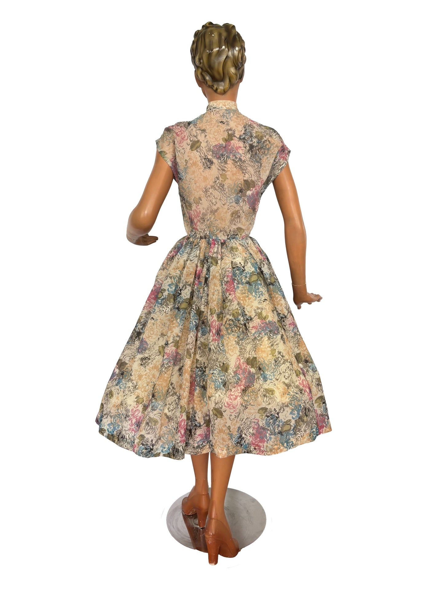 XS | 1950s Floral Organza Dress