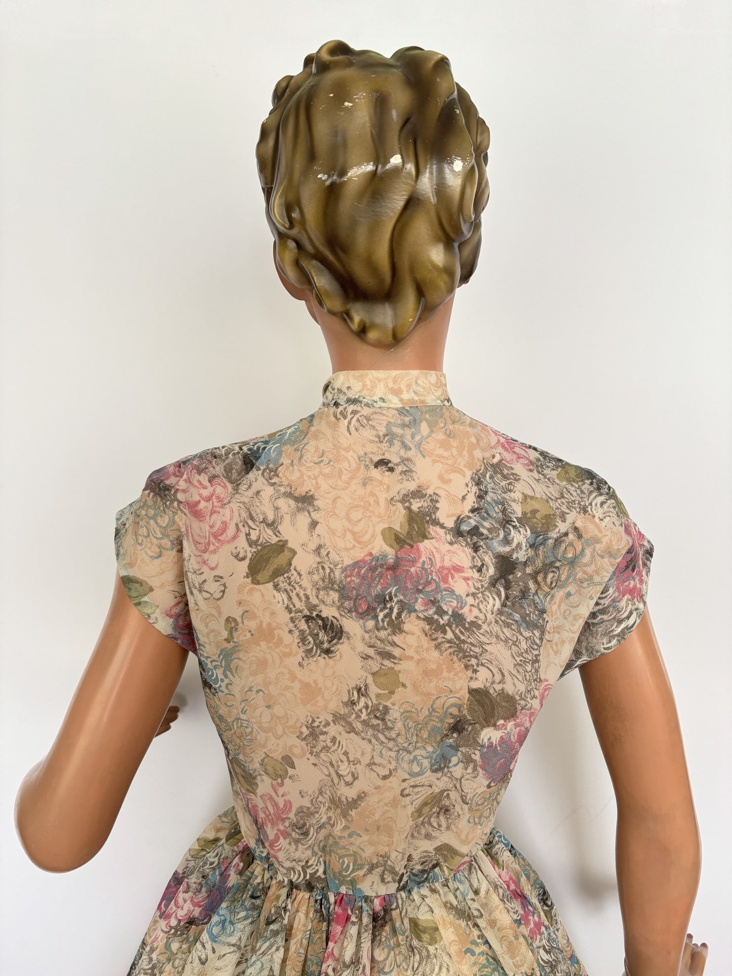 XS | 1950s Floral Organza Dress