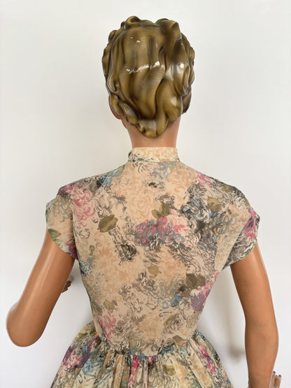 XS | 1950s Floral Organza Dress