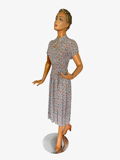 1940s Crepe Rayon Dress | Medium