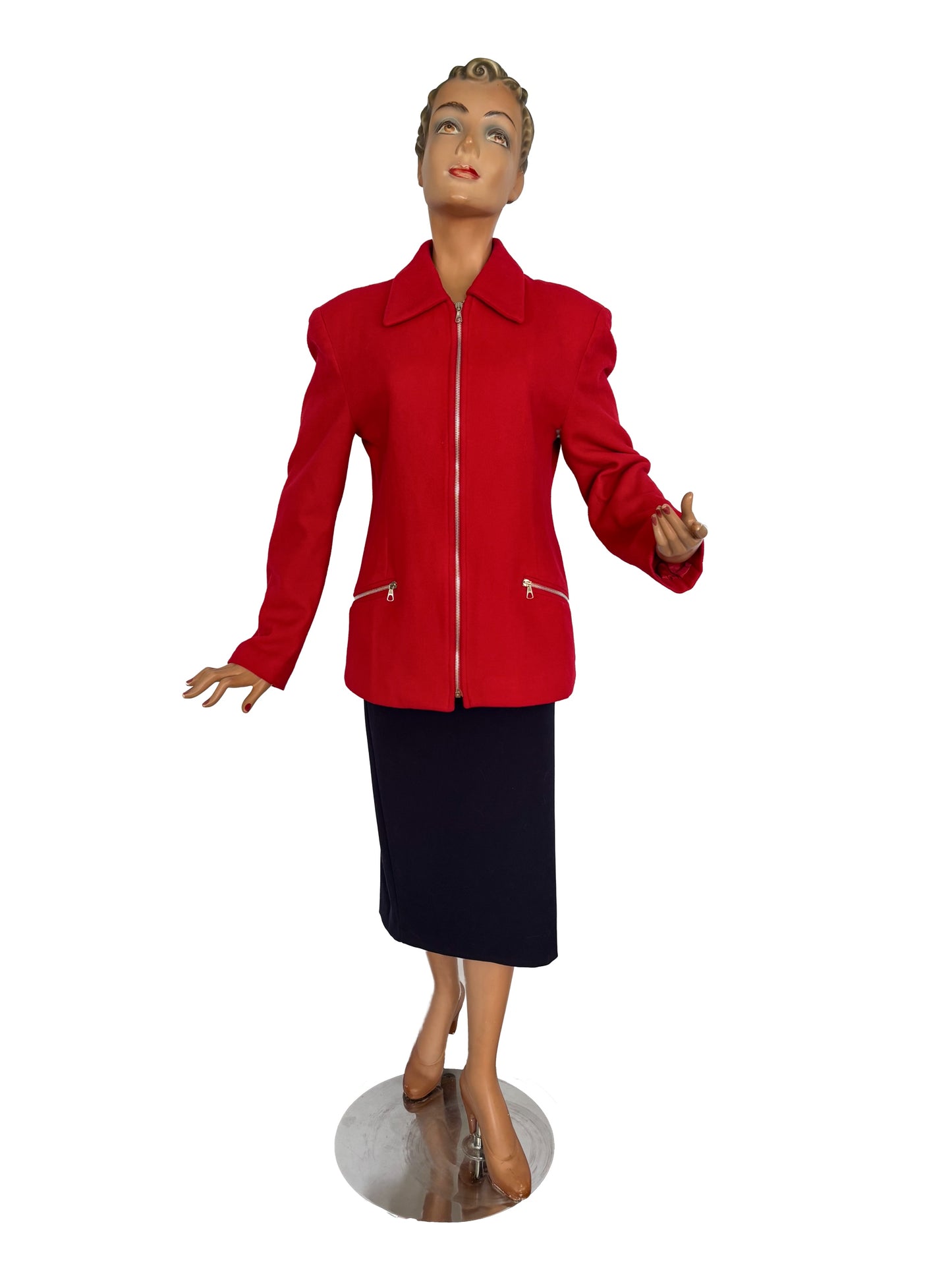 M/L | 1980s Red Wool Zip Jacket Made In Italy