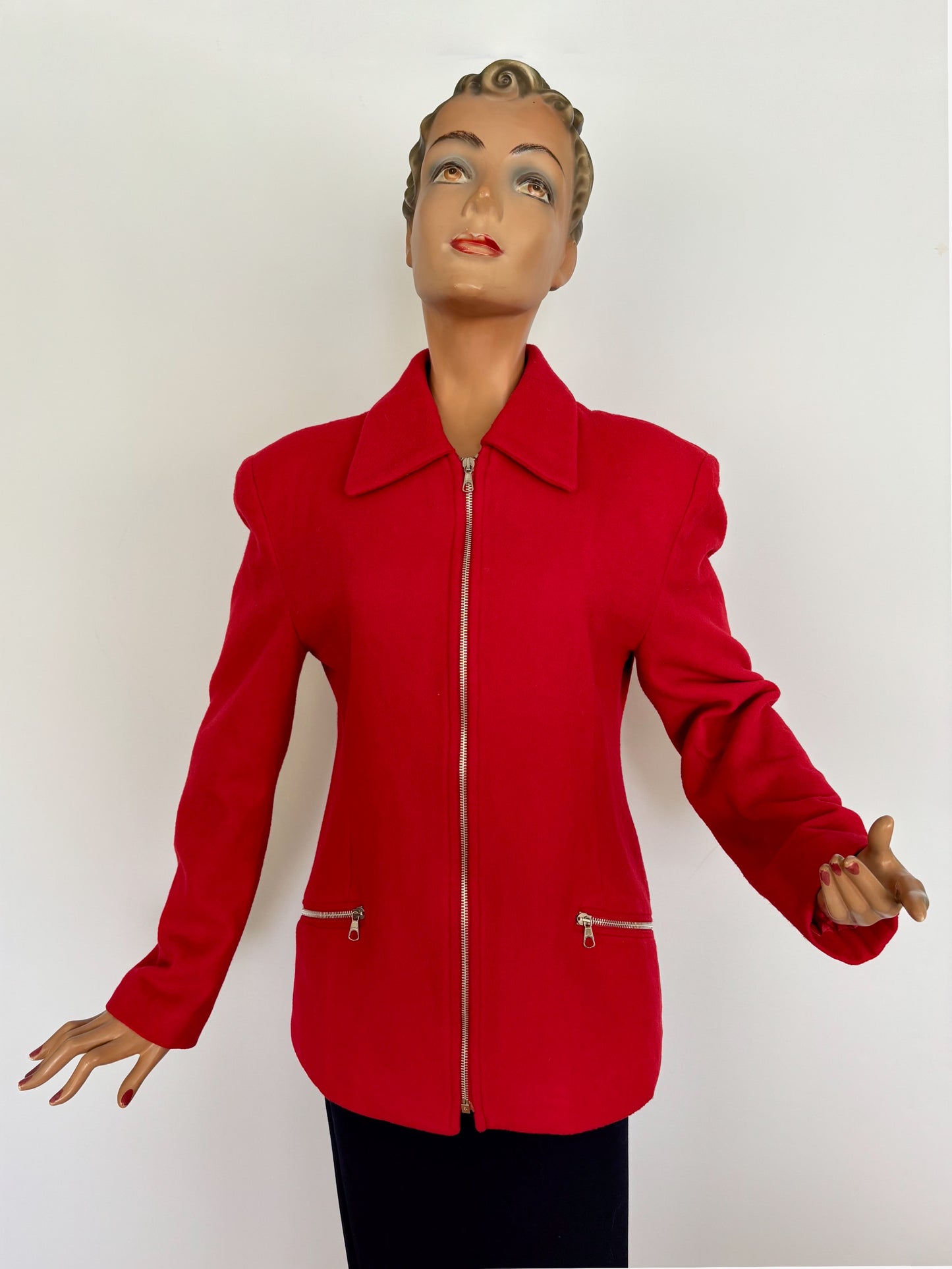 M/L | 1980s Red Wool Zip Jacket Made In Italy