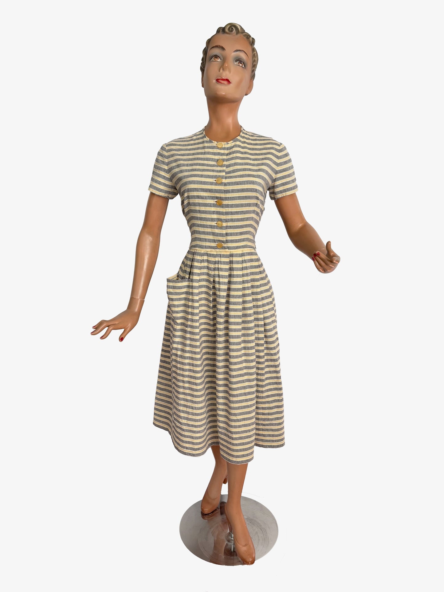 M | 1940s/50s Striped Cotton Day Dress