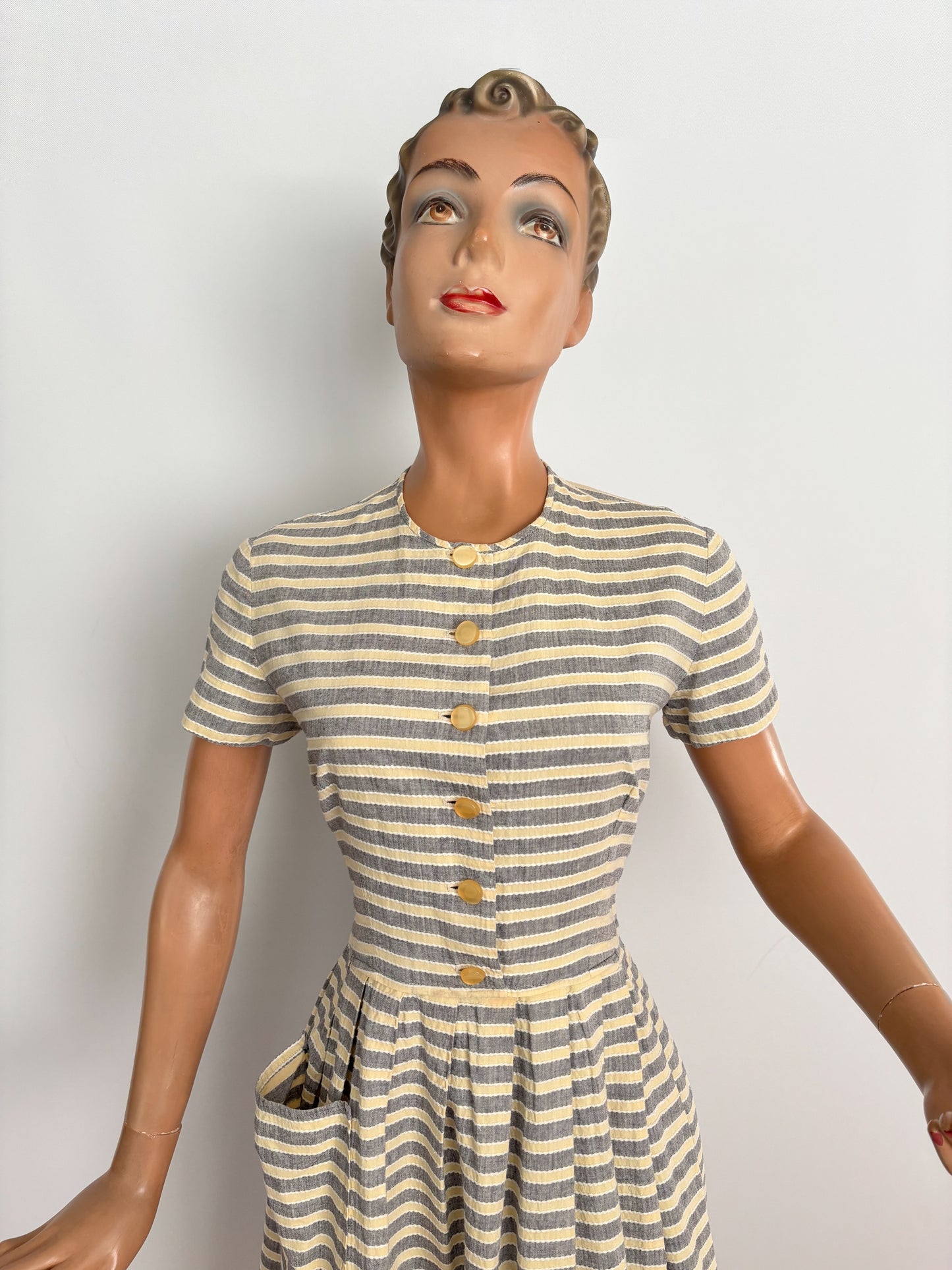 M | 1940s/50s Striped Cotton Day Dress