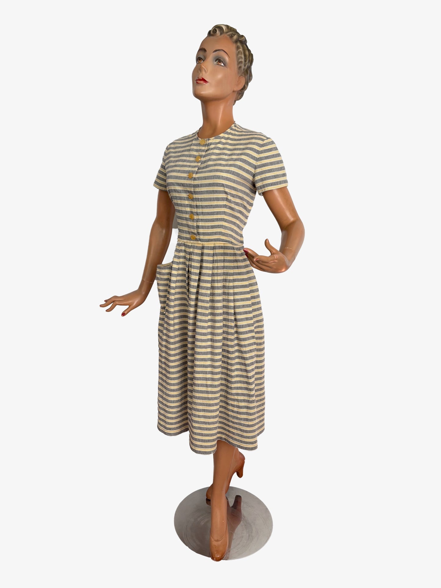 M | 1940s/50s Striped Cotton Day Dress