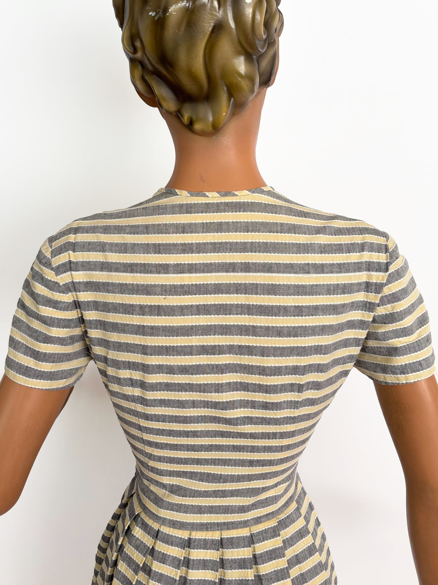 M | 1940s/50s Striped Cotton Day Dress