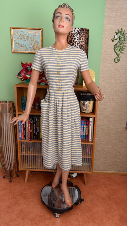 M | 1940s/50s Striped Cotton Day Dress