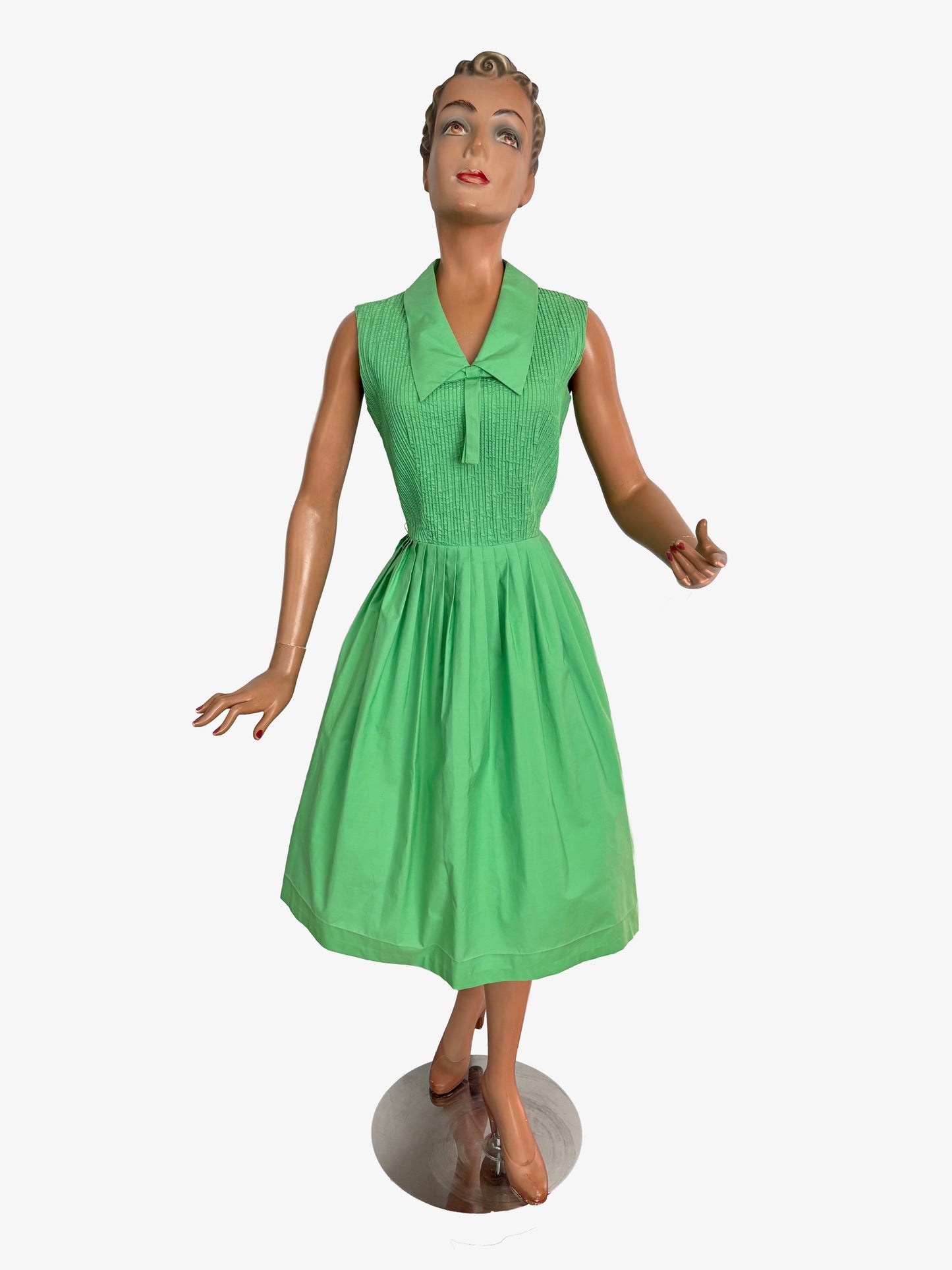 S/M | 1960s Apple Green Cotton Dress